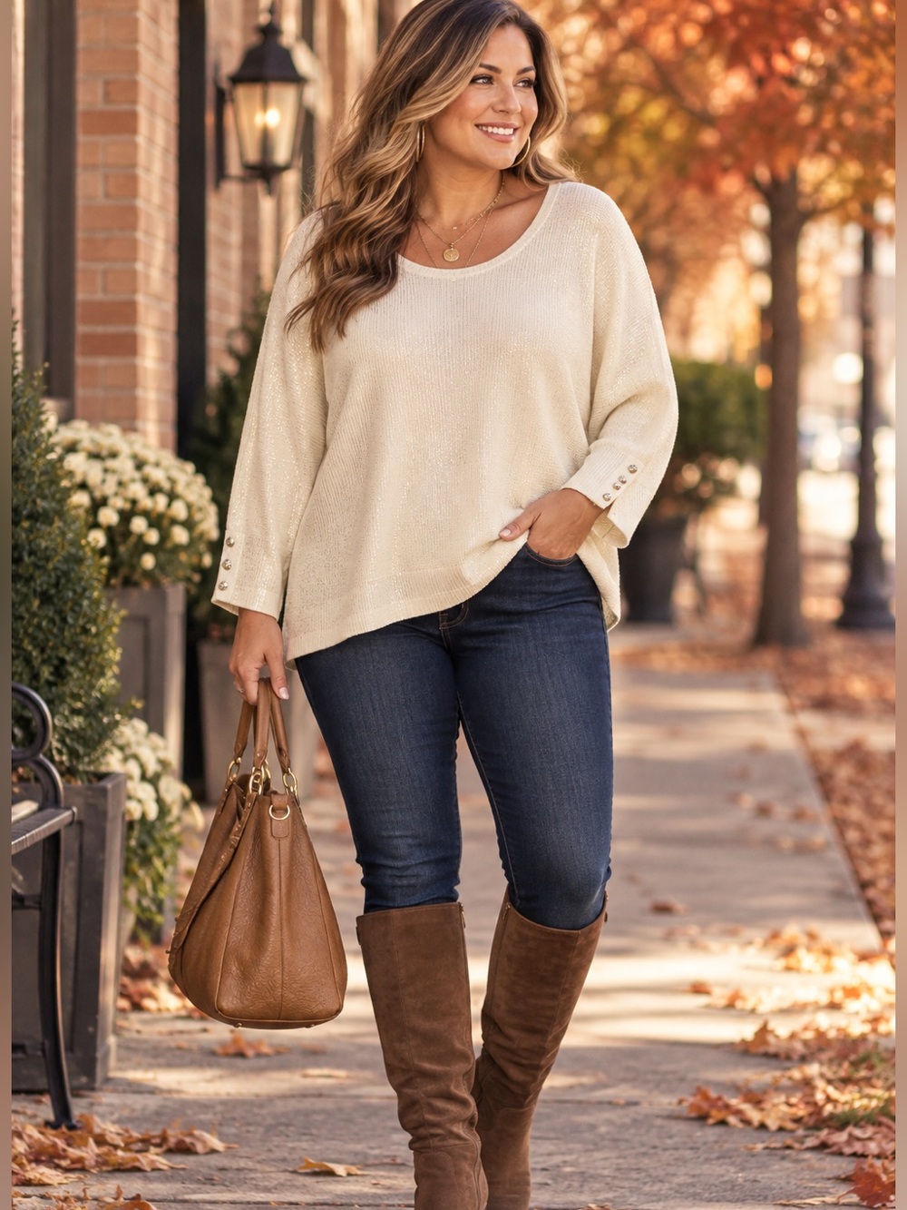 Truth by Republic Woman 1X Ivory Soft Gold Metallic Dolman Knit Top NWT